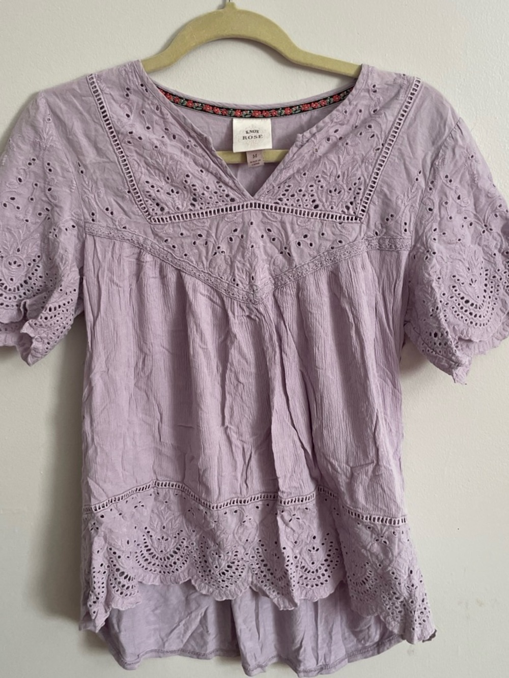Knox Rose Lavender Eyelet V-Neck Blouse